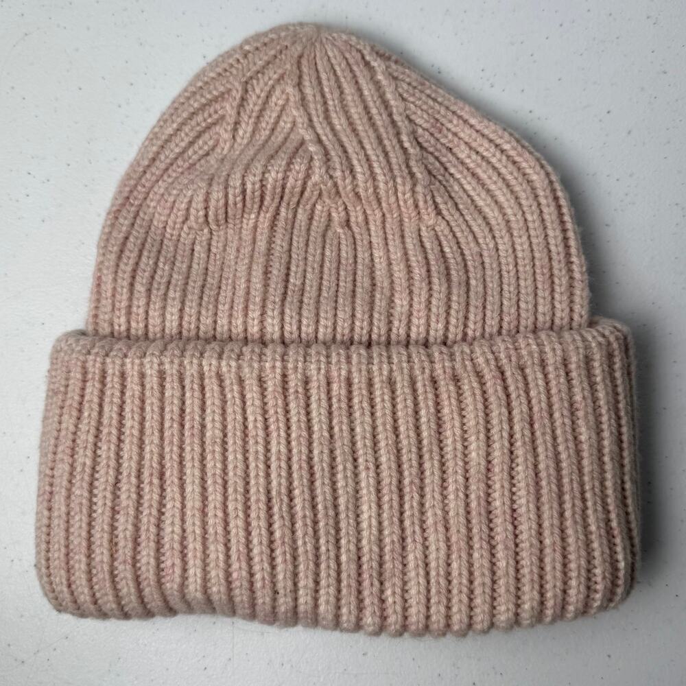 Anthropologie Wool Blend Ribbed Beanie Hat Pink Cozy Winter